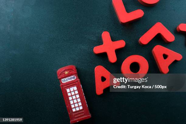 top down above view of food and drink flat lay concept with copy space on dark table - table font view stock pictures, royalty-free photos & images