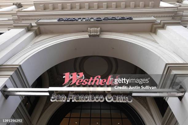 Sign is posted in front of the Westfield San Francisco Centre on April 13, 2022 in San Francisco, California. French commercial real estate company...
