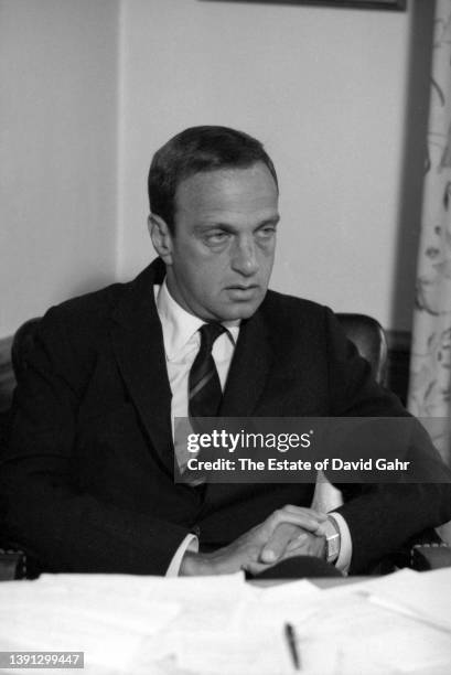 American lawyer, prosecutor and "fixer" Roy Cohn working in his office at 58th St. And Madison Avenue, in New York, NY, September 5, 1963.