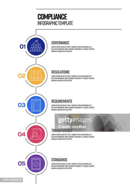 compliance concept vector line infographic design with icons. 5 options or steps for presentation, banner, workflow layout, flow chart etc. - intuitive workflow stock illustrations
