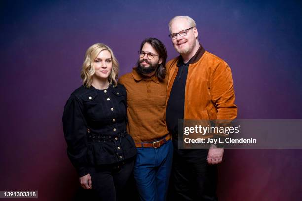 Actress Rhea Seehorn, writer/director Colin West and actor Jim Gaffigan from 'Linoleum' are photographed for Los Angeles Times on March 12, 2022 at...