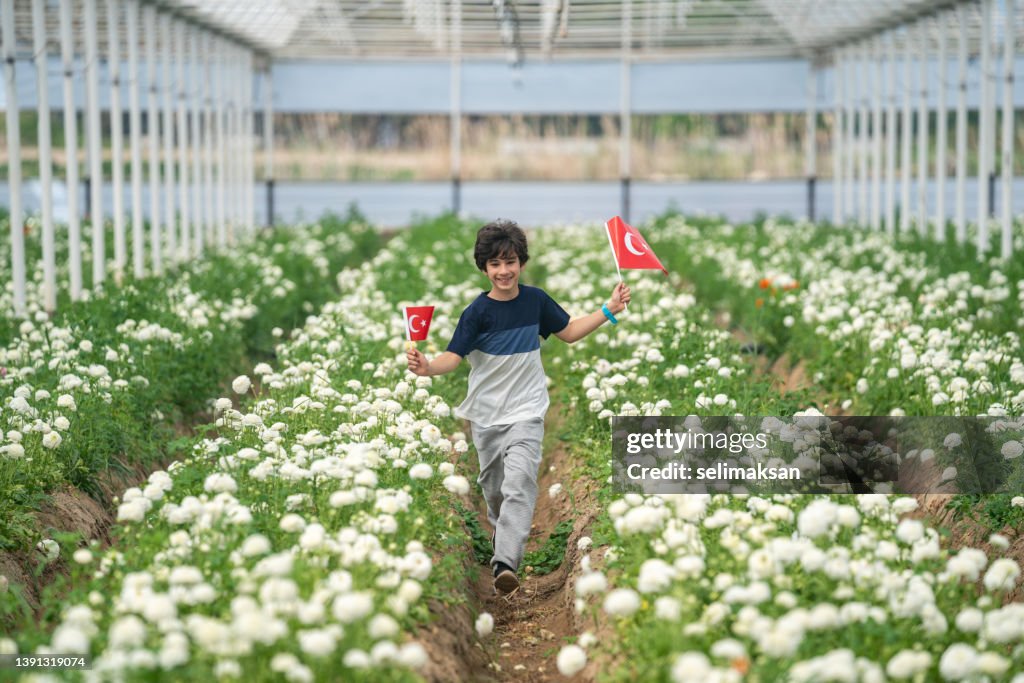 Schoolboy with Turkish Flag