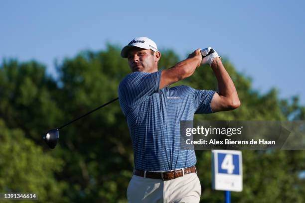 Shawn Stefani tees off from the fourth hole during the first round of the Veritex Bank Championship at Texas Rangers Golf Club on April 13, 2022 in...