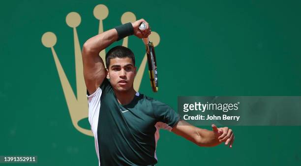 Carlos Alcaraz of Spain during day 4 of the Rolex Monte-Carlo Masters, an ATP Masters 1000 tournament held at the Monte-Carlo Country Club on April...