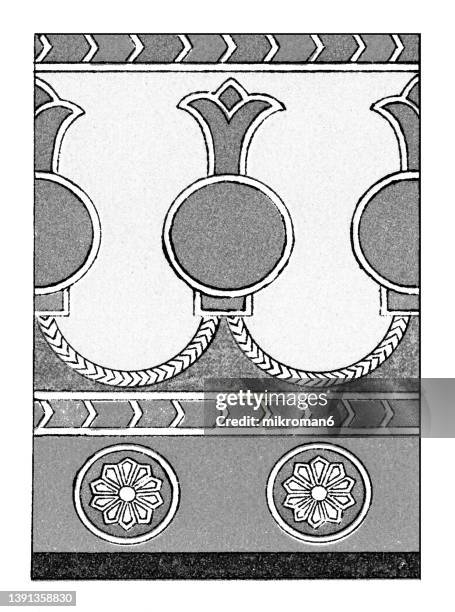 old chromolithograph illustration of polychrome ornament - ancient greek pattern stockfoto's en -beelden