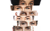Collage with close-up male and female eyes of different ethnicity and age
