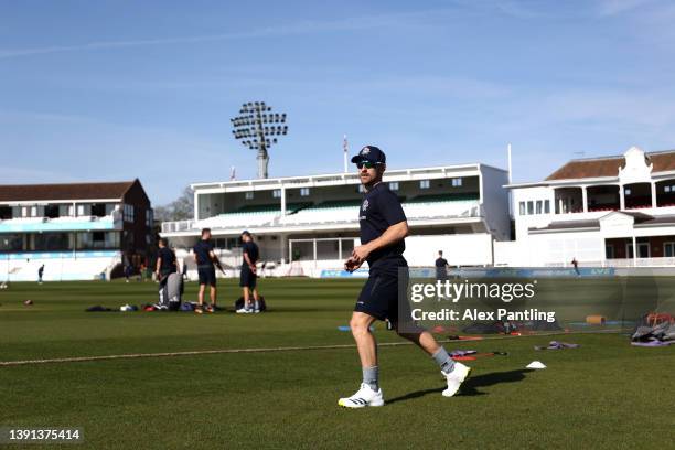 Lancashire players warm up prior to the LV= Insurance County Championship match between Kent and Lancashire at The Spitfire Ground on April 14, 2022...