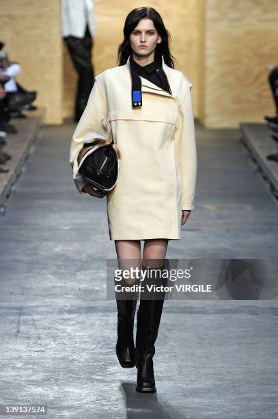 Model walks the runway at the Proenza Schouler Fall 2012 fashion show during Mercedes-Benz Fashion Week on February 15, 2012 in New York City.