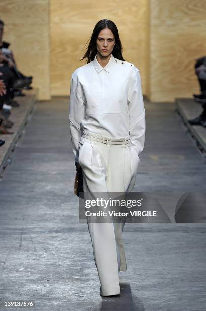 Model walks the runway at the Proenza Schouler Fall 2012 fashion show during Mercedes-Benz Fashion Week on February 15, 2012 in New York City.