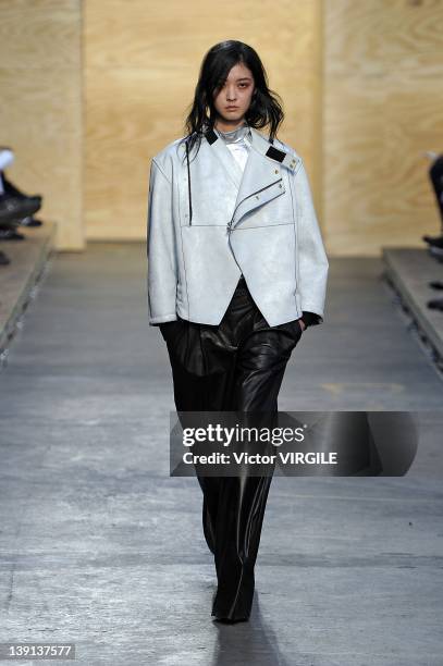 Model walks the runway at the Proenza Schouler Fall 2012 fashion show during Mercedes-Benz Fashion Week on February 15, 2012 in New York City.