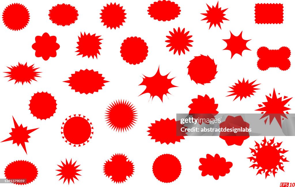 Starbursts or Sales Sticker - Icon Pack - Vector Illustration - Red
