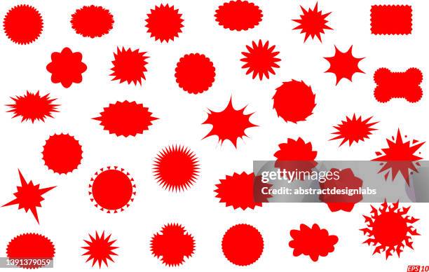 starbursts or sales sticker - icon pack - vector illustration - red - exploding stock illustrations