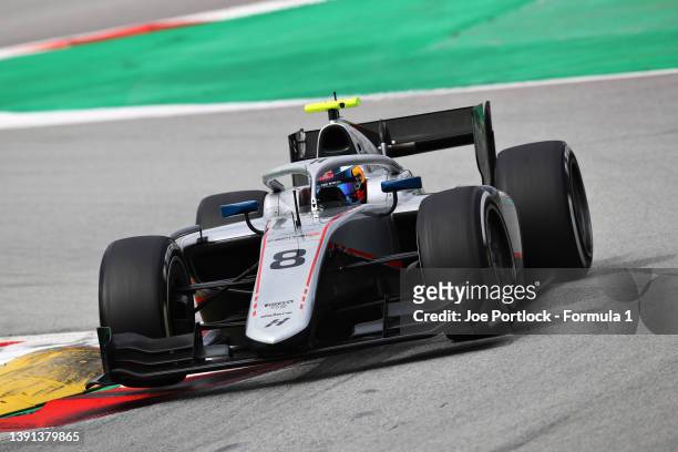 Juri Vips of Estonia and Hitech Grand Prix drives on track during day three of Formula 2 Testing at Circuit de Barcelona-Catalunya on April 14, 2022...