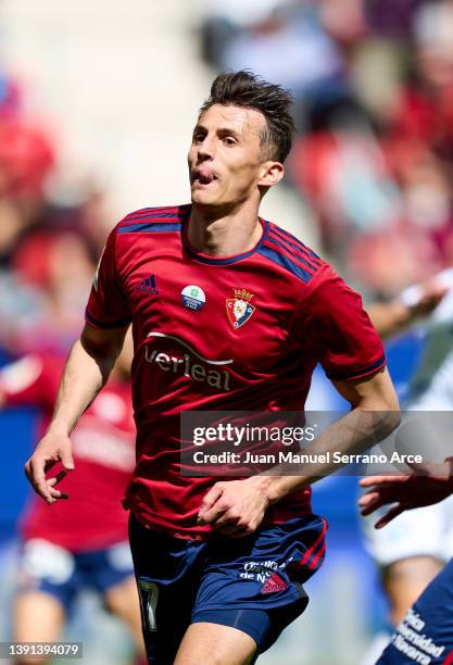 Ante Budimir of CA Osasuna celebrates before his goal was disallowed during the La Liga Santander match between CA Osasuna and Deportivo Alaves at...