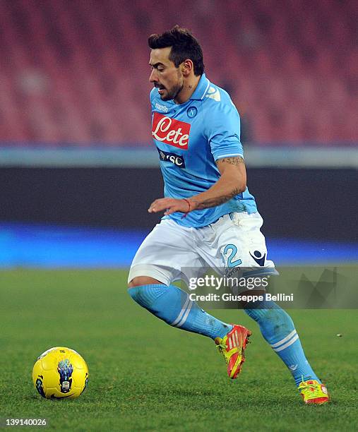 Ezequiel Lavezzi of Napoli in action during the Serie A match between SSC Napoli and AC Chievo Verona at Stadio San Paolo on February 13, 2012 in...