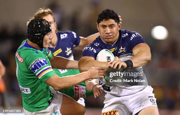 Jason Taumalolo of the Cowboys in action during the round six NRL match between the Canberra Raiders and the North Queensland Cowboys at GIO Stadium...