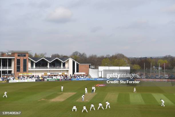 General view of the action during Day One of the LV= Insurance County Championship match between Durham and Leicestershire at The Riverside on April...
