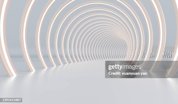 3d rendering exhibition background - white light tunnel stock pictures, royalty-free photos & images