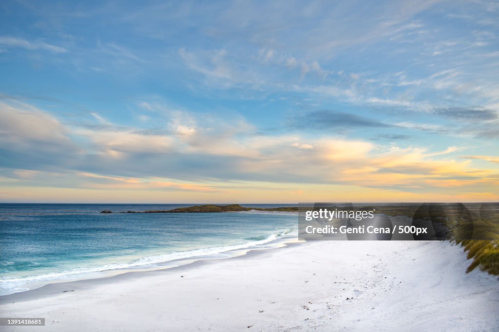 Surf Bay Beach,Scenic view of beach against sky during sunset,Falkland Islands