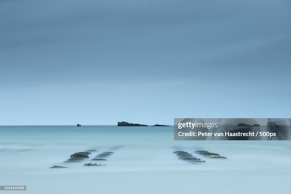 Objects in the sea long exposure Utah beach France,Utah Beach,France