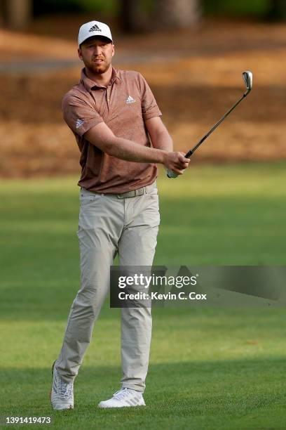 Daniel Berger follows his shot on the 11th hole during the first round of the RBC Heritage at Harbor Town Golf Links on April 14, 2022 in Hilton Head...