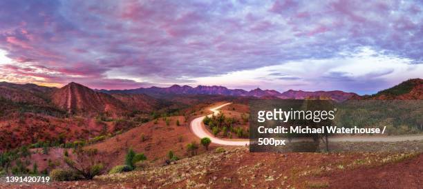 scenic view of landscape against sky during sunset,flinders ranges,south australia,australia - mountains australia stock pictures, royalty-free photos & images