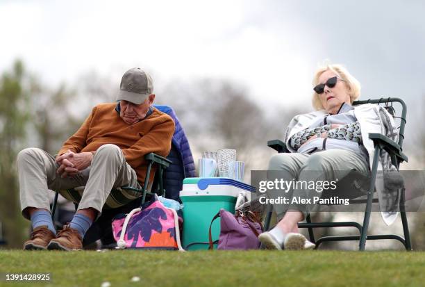 Spectators during the LV= Insurance County Championship match between Kent and Lancashire at The Spitfire Ground on April 14, 2022 in Canterbury,...