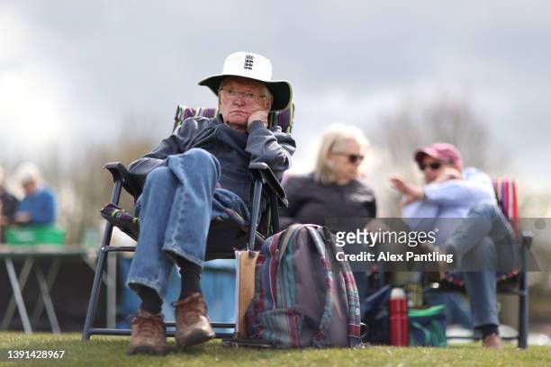 Spectator watches the action during the LV= Insurance County Championship match between Kent and Lancashire at The Spitfire Ground on April 14, 2022...