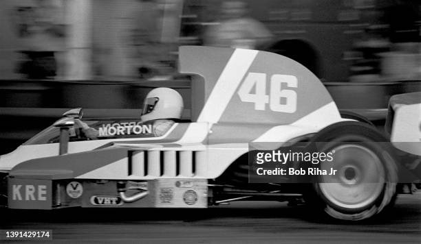 American Racer John Morton during the inaugural race of the Grand Prix of Long Beach, race 7 of the SCAA/USAC Formula 5000 Championship, September...