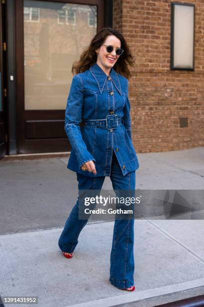 Claire Foy is seen in Tribeca on April 14, 2022 in New York City.