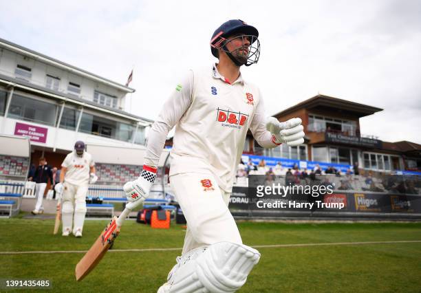 Alastair Cook of Essex makes their way out to bat during Day One of the LV= Insurance County Championship match between Somerset and Essex at The...