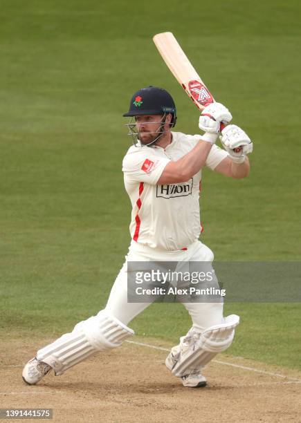 Steven Croft of Lancashire hits runs during the LV= Insurance County Championship match between Kent and Lancashire at The Spitfire Ground on April...