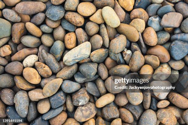 top view of round river stones floor - rock bottom stock pictures, royalty-free photos & images