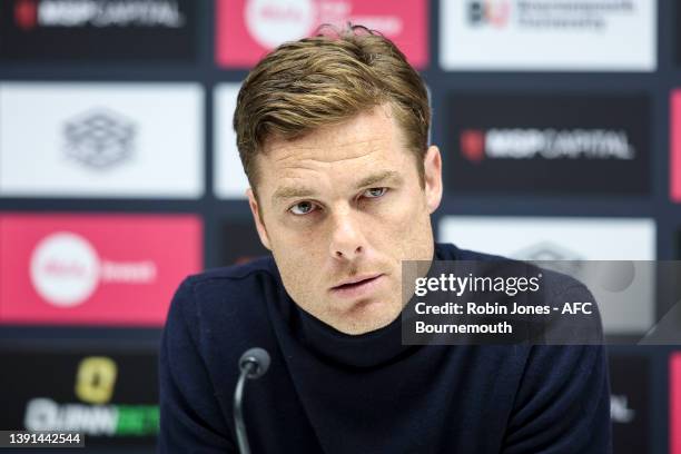 Head Coach Scott Parker of Bournemouth during pre-match press conference at the Vitality Stadium on April 14, 2022 in Bournemouth, England.