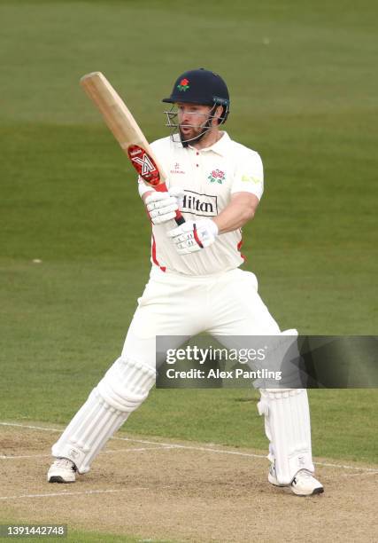 Steven Croft of Lancashire hits runs during the LV= Insurance County Championship match between Kent and Lancashire at The Spitfire Ground on April...