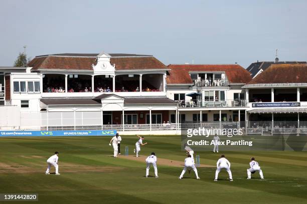 General view of play during the LV= Insurance County Championship match between Kent and Lancashire at The Spitfire Ground on April 14, 2022 in...