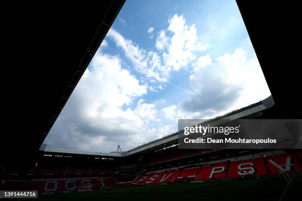 General view inside the stadium prior to the UEFA Conference League Quarter Final Leg Two match between PSV Eindhoven and Leicester City at Philips...