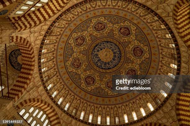 selimiye mosque dome ceiling interior view - islam temple stock pictures, royalty-free photos & images