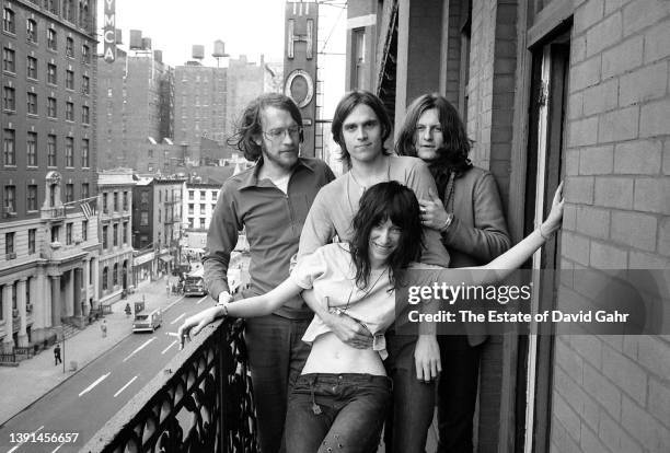 Musician Lee Crabtree, singer songwriter Eric Anderson, singer and poet Patti Smith, and filmmaker and videographer Michel Auder, pose for a portrait...