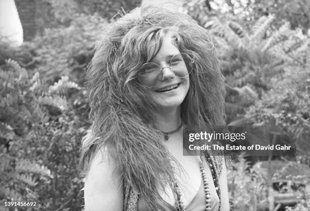 Blues singer Janis Joplin , stands on the roof garden of the Chelsea Hotel circa June, 1970 in New York City, New York.