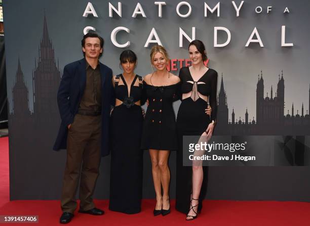 Rupert Friend, Naomi Scott, Sienna Miller and Michelle Dockery attend the "Anatomy Of A Scandal" world premiere on April 14, 2022 in London, England.