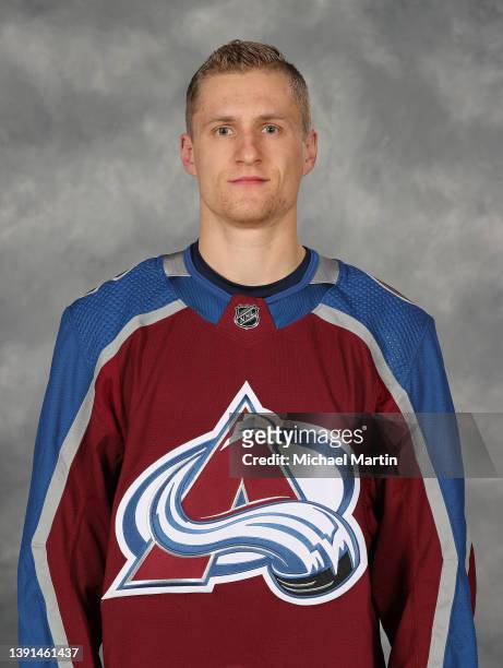 Nico Sturm of the Colorado Avalanche poses for his official headshot prior to the game against the Los Angeles Kings at Ball Arena on April 13, 2022...