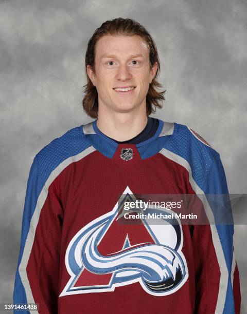 Josh Manson of the Colorado Avalanche poses for his official headshot prior to the game against the Los Angeles Kings at Ball Arena on April 13, 2022...