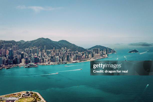 hong kong island cityscape, victoria habour - victoria hong kong stock pictures, royalty-free photos & images