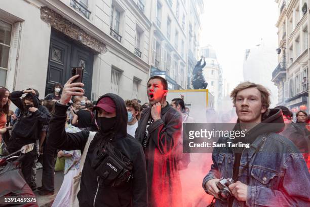 Students demonstrate in rejection of the two final candidates in the French presidential election - incumbent Emmanuel Macron and far-right candidate...