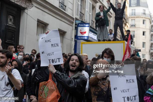Students demonstrate in rejection of the two final candidates in the French presidential election - incumbent Emmanuel Macron and far-right candidate...