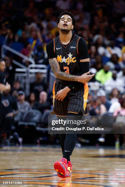 Chuma Okeke of the Orlando Magic reacts during the third quarter against the Miami Heat at Amway Center on April 10, 2022 in Orlando, Florida. NOTE...