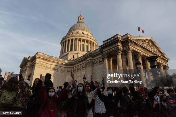 Students demonstrate against the two final candidates in the French presidential election - incumbent Emmanuel Macron and far-right candidate Marine...