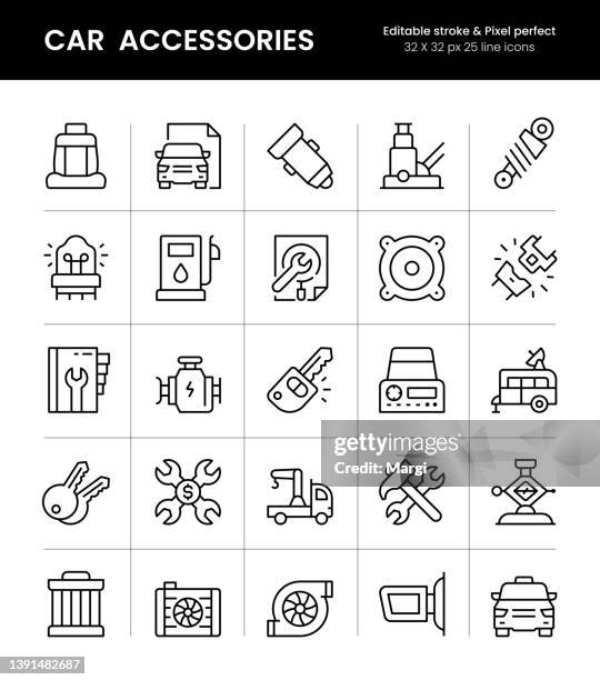 car accessories editable stroke line icons - car radio stock illustrations