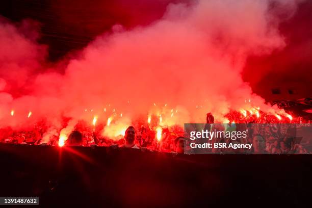 Fans of Sparta Prague during the Quarter Finals UEFA Europa League match between Slavia Prague and Feyenoord at Eden Arena on April 14, 2022 in...